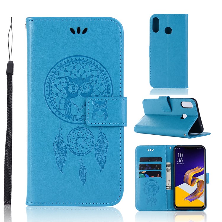 Imprint Owl Dream Catcher Pattern Wallet Leather Stand Magnetic Cover for Asus Zenfone Max (M1) ZB555KL - Blue-1
