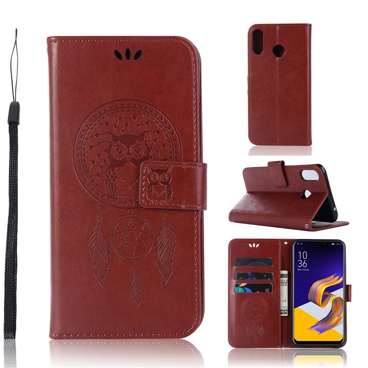 Imprint Owl Dream Catcher Pattern Leather Stand Wallet Folio Case Accessory for Asus Zenfone Max (M1) ZB555KL - Brown-1