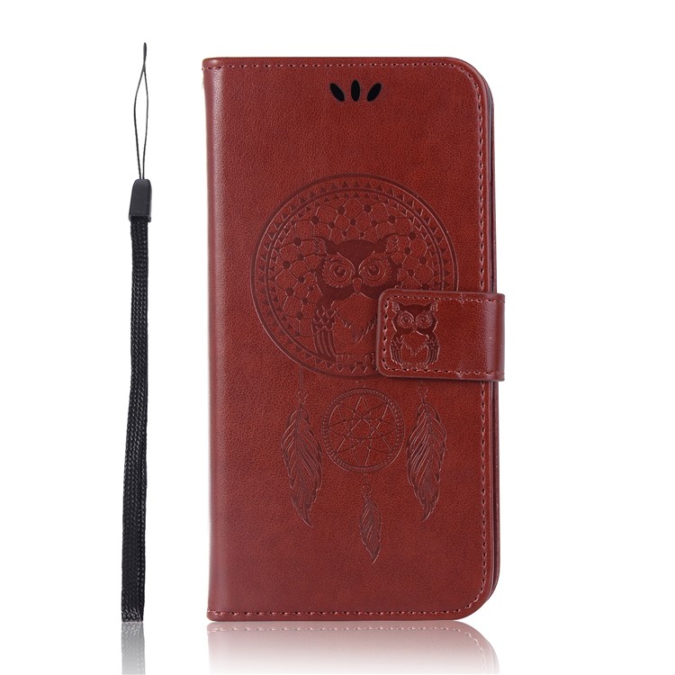 Imprint Owl Dream Catcher Pattern Leather Stand Wallet Folio Case Accessory for Asus Zenfone Max (M1) ZB555KL - Brown-2