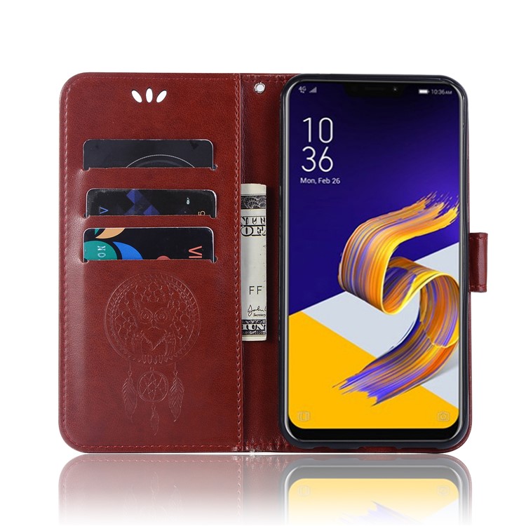 Imprint Owl Dream Catcher Pattern Leather Stand Wallet Folio Case Accessory for Asus Zenfone Max (M1) ZB555KL - Brown-4