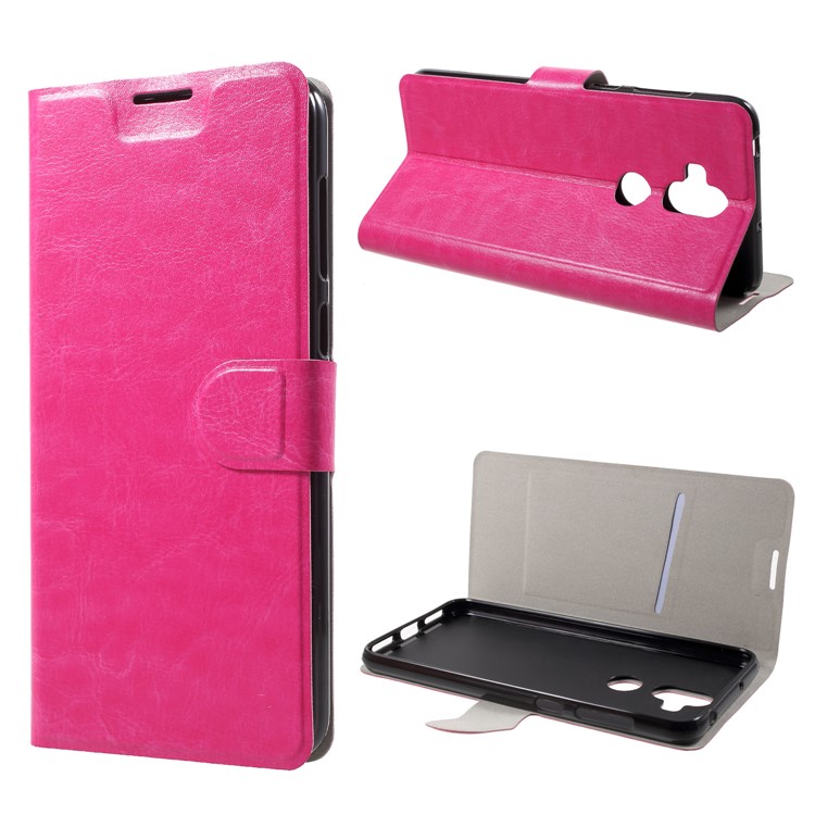 Crazy Horse Texture Card Holder Leather Stand Shell for Asus Zenfone 5 Lite ZC600KL - Rose-1