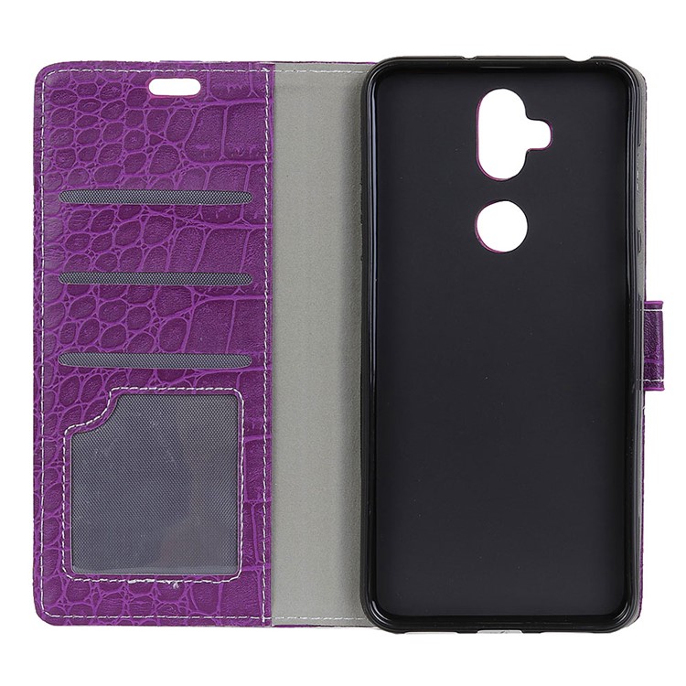 Crocodile Texture Vintage Leather Wallet Cell Phone Cover for Asus Zenfone 5 Lite ZC600KL - Purple-3