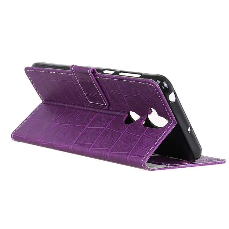 Crocodile Texture Vintage Leather Wallet Cell Phone Cover for Asus Zenfone 5 Lite ZC600KL - Purple-4