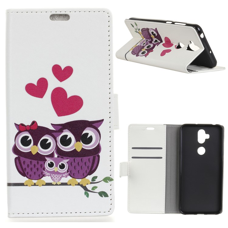 Pattern Printing Stand Leather Wallet Cell Phone Case for Asus Zenfone 5 Lite ZC600KL - Sweet Owl Family-1