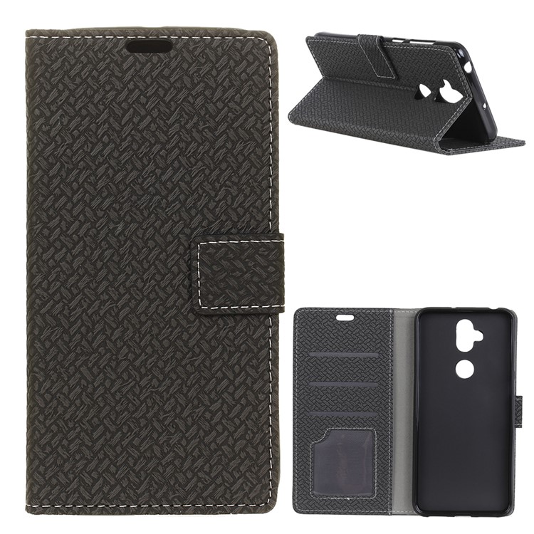Woven Pattern Leather Wallet Case for Asus Zenfone 5 Lite ZC600KL - Black-1