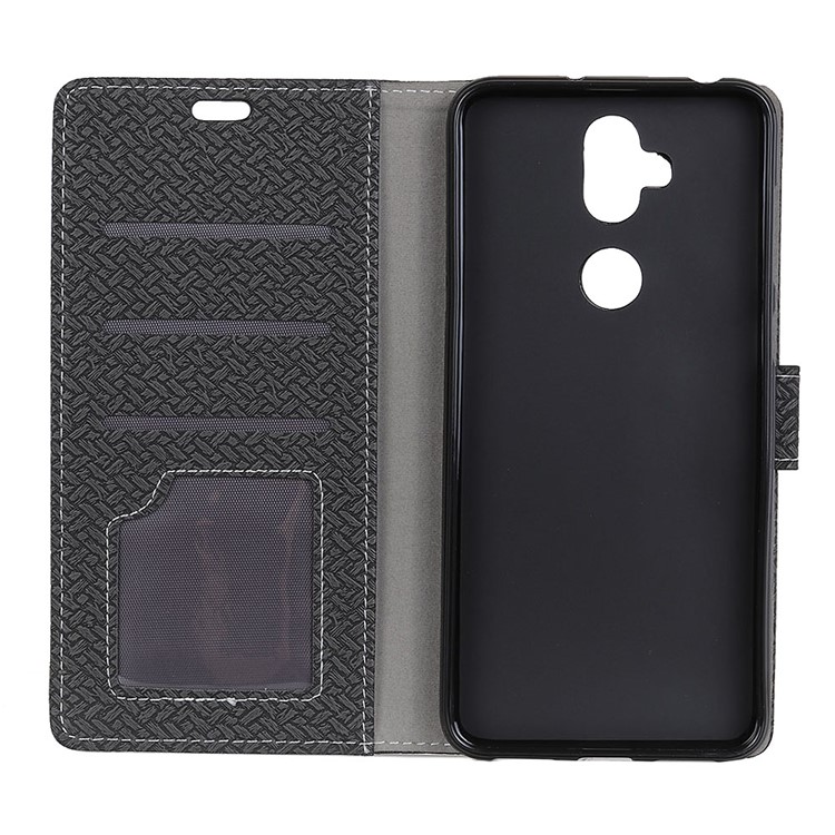 Woven Pattern Leather Wallet Case for Asus Zenfone 5 Lite ZC600KL - Black-4