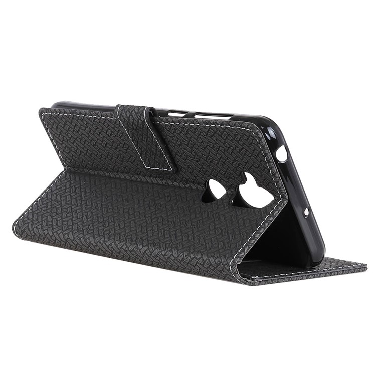 Woven Pattern Leather Wallet Case for Asus Zenfone 5 Lite ZC600KL - Black-5