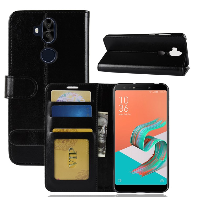 Crazy Horse Vertical Leather Mobile Case with Card Holder for Asus Zenfone 5 Lite ZC600KL - Black-2