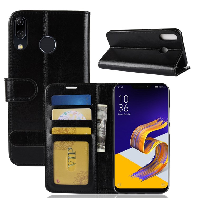 Crazy Horse Texture Wallet Stand Leather Phone Case for Asus Zenfone 5 ZE620KL - Black-2
