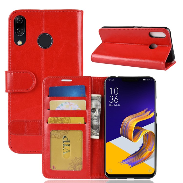 Crazy Horse Texture Wallet Stand Leather Phone Shell for Asus Zenfone 5 ZE620KL - Red-2