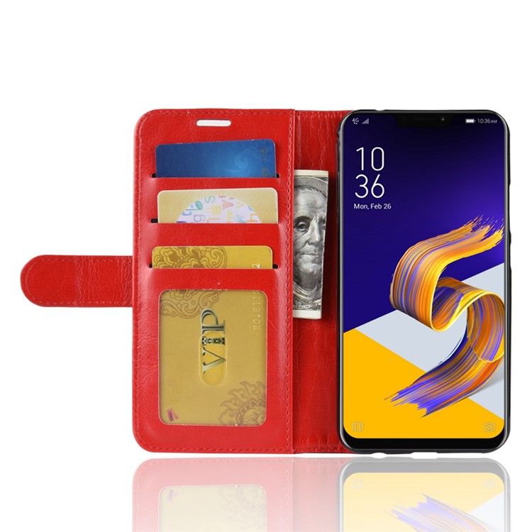 Crazy Horse Texture Wallet Stand Leather Phone Shell for Asus Zenfone 5 ZE620KL - Red-6