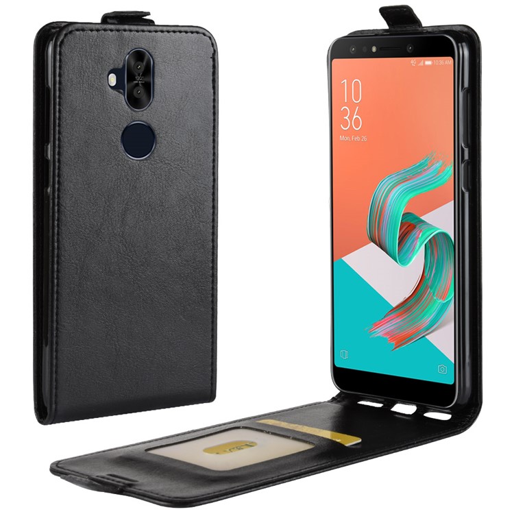 Crazy Horse Vertical Flip Card Holder Leather Case for Asus Zenfone 5 Lite ZC600KL - Black-1