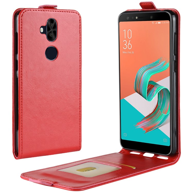 Crazy Horse Vertical Flip Card Holder Leather Shell for Asus Zenfone 5 Lite ZC600KL - Red-1