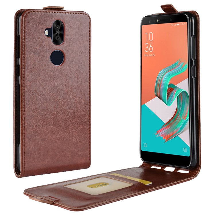 Crazy Horse Vertical Flip Card Holder Leather Phone Case for Asus Zenfone 5 Lite ZC600KL - Brown-1