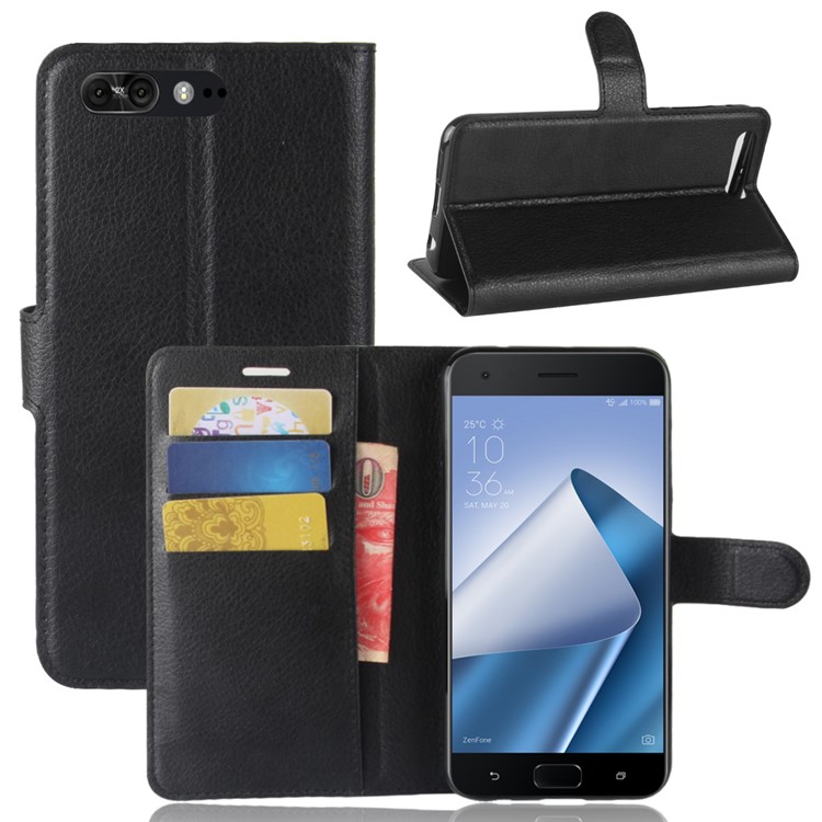 Litchi Texture Wallet Stand Leather Case for Asus ZenFone 4 Pro (ZS551KL) - Black-1