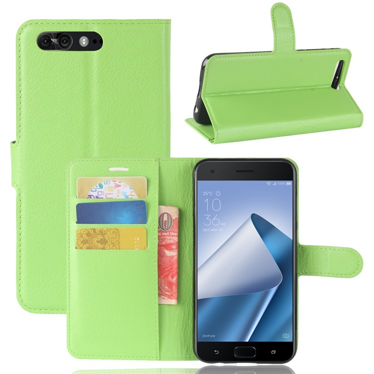 Litchi Texture Wallet Stand Leather Shell Case for Asus ZenFone 4 Pro (ZS551KL) - Green-1