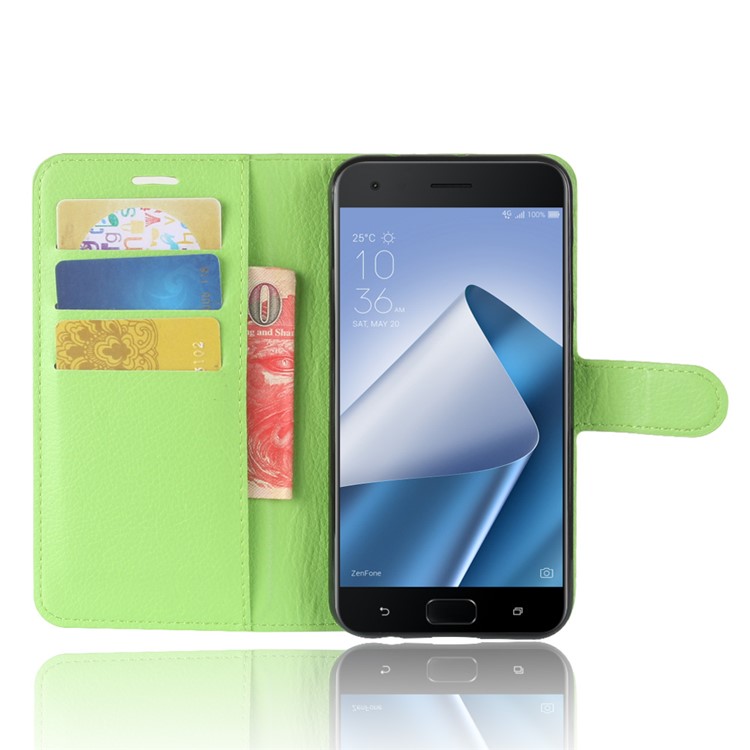 Litchi Texture Wallet Stand Leather Shell Case for Asus ZenFone 4 Pro (ZS551KL) - Green-4