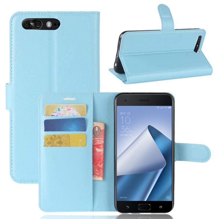 Litchi Texture Wallet Stand Leather Case Accessory for Asus ZenFone 4 Pro (ZS551KL) - Blue-1