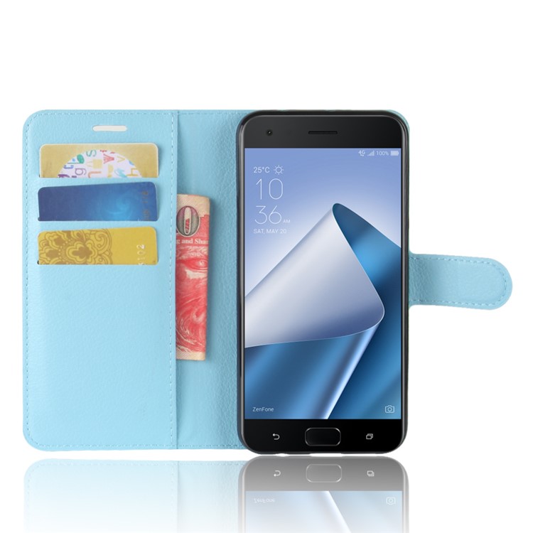 Litchi Texture Wallet Stand Leather Case Accessory for Asus ZenFone 4 Pro (ZS551KL) - Blue-4