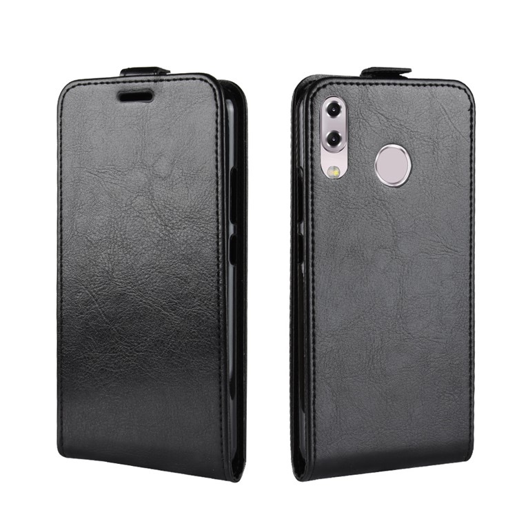 Crazy Horse Vertical en Cuir Case de Carte Pour Asus Zenfone 5 Ze620kl - le Noir-2