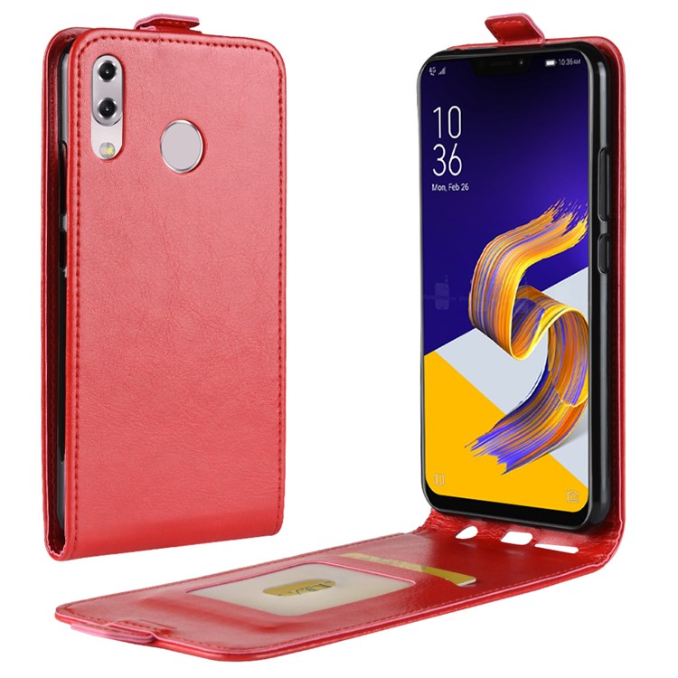 Crazy Horse Vertical PU Leather Card Holder Case for Asus Zenfone 5 ZE620KL - Red-1