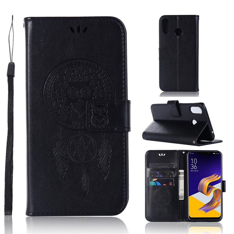 Imprint Owl Dream Catcher Pattern Wallet Leather Case for Asus Zenfone 5Z ZS620KL - Black-1