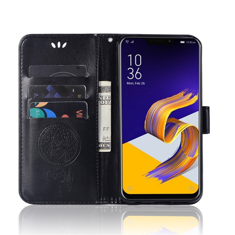 Imprint Owl Dream Catcher Pattern Wallet Leather Case for Asus Zenfone 5Z ZS620KL - Black-4