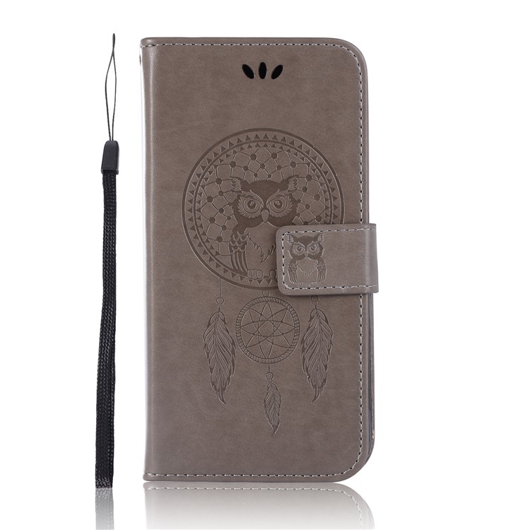 Imprint Owl Dream Catcher Pattern Wallet Leather Cover for Asus Zenfone 5Z ZS620KL - Grey-2