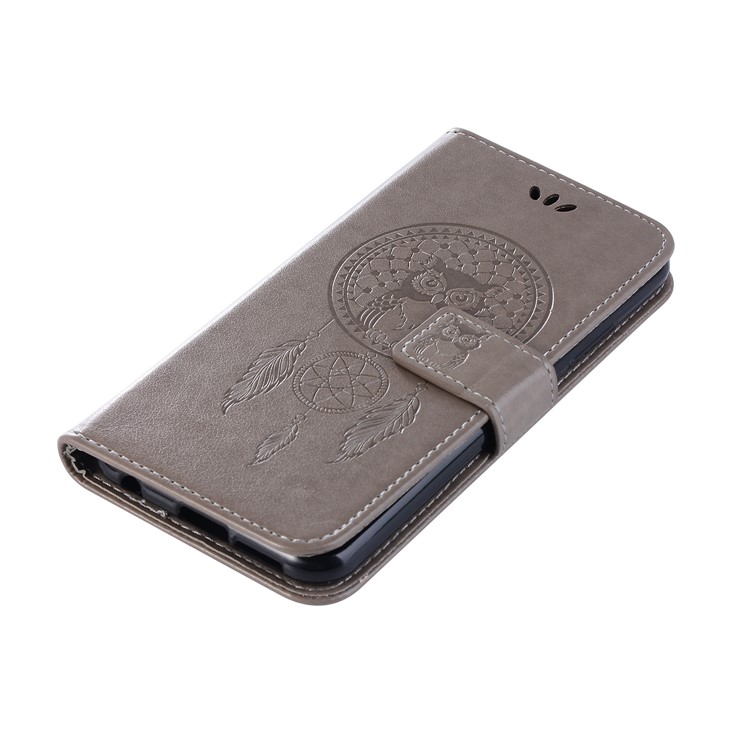 Imprint Owl Dream Catcher Pattern Wallet Leather Cover for Asus Zenfone 5Z ZS620KL - Grey-7