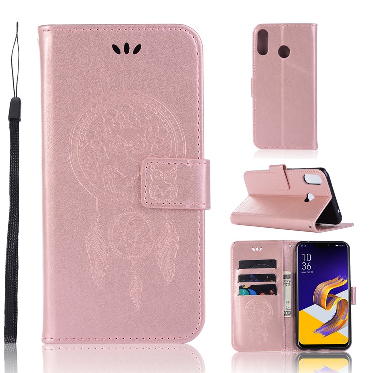 Imprint Owl Dream Catcher Pattern Wallet Leather Shell for Asus Zenfone 5Z ZS620KL - Rose Gold-1