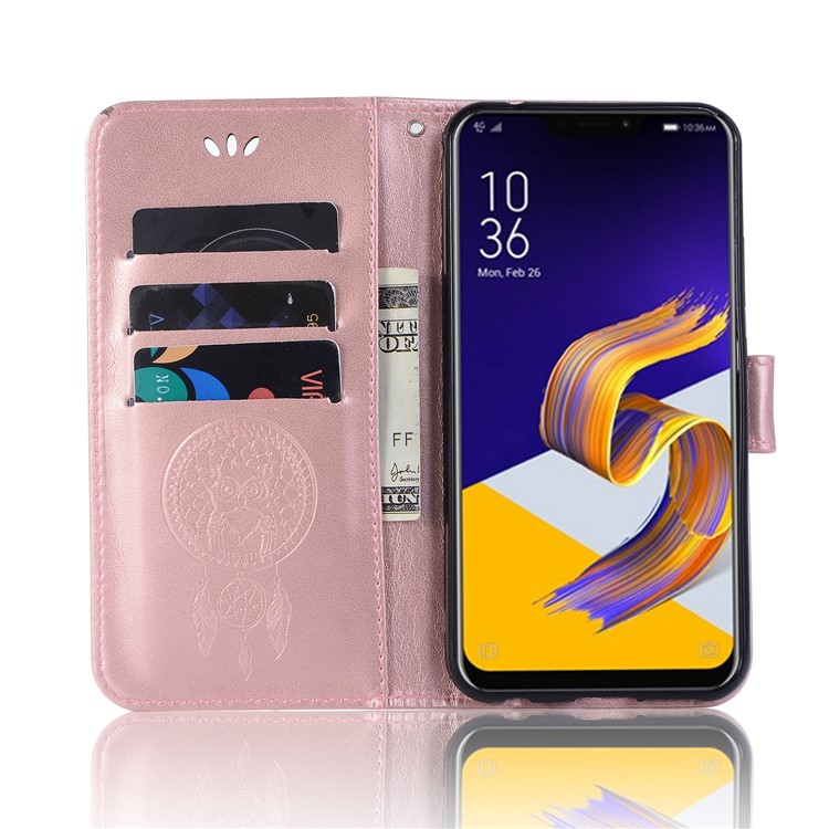 Imprint Owl Dream Catcher Pattern Wallet Leather Shell for Asus Zenfone 5Z ZS620KL - Rose Gold-4