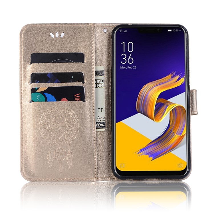 Imprint Owl Dream Catcher Pattern PU Leather Wallet Stand Phone Case for Asus Zenfone 5Z ZS620KL - Gold-4