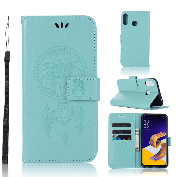 Imprint Owl Dream Catcher Pattern Leather Stand Wallet Phone Cover for Asus Zenfone 5Z ZS620KL - Cyan-1