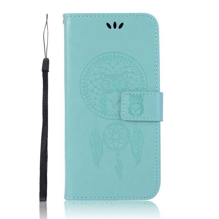 Imprint Owl Dream Catcher Pattern Leather Stand Wallet Phone Cover for Asus Zenfone 5Z ZS620KL - Cyan-2