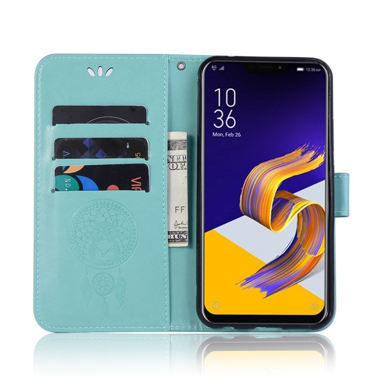 Imprint Owl Dream Catcher Pattern Leather Stand Wallet Phone Cover for Asus Zenfone 5Z ZS620KL - Cyan-4
