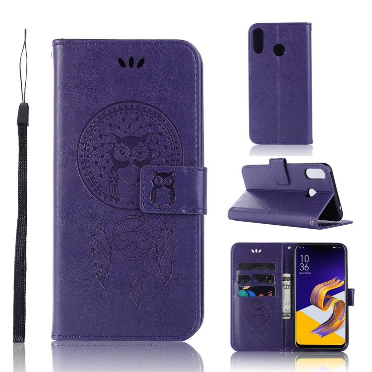 Imprint Owl Dream Catcher Pattern PU Leather Mobile Casing for Asus Zenfone 5Z ZS620KL - Purple-1