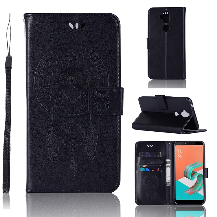 Imprint Owl Dream Catcher Pattern Leather Wallet Case for Asus Zenfone 5 Lite ZC600KL - Black-1