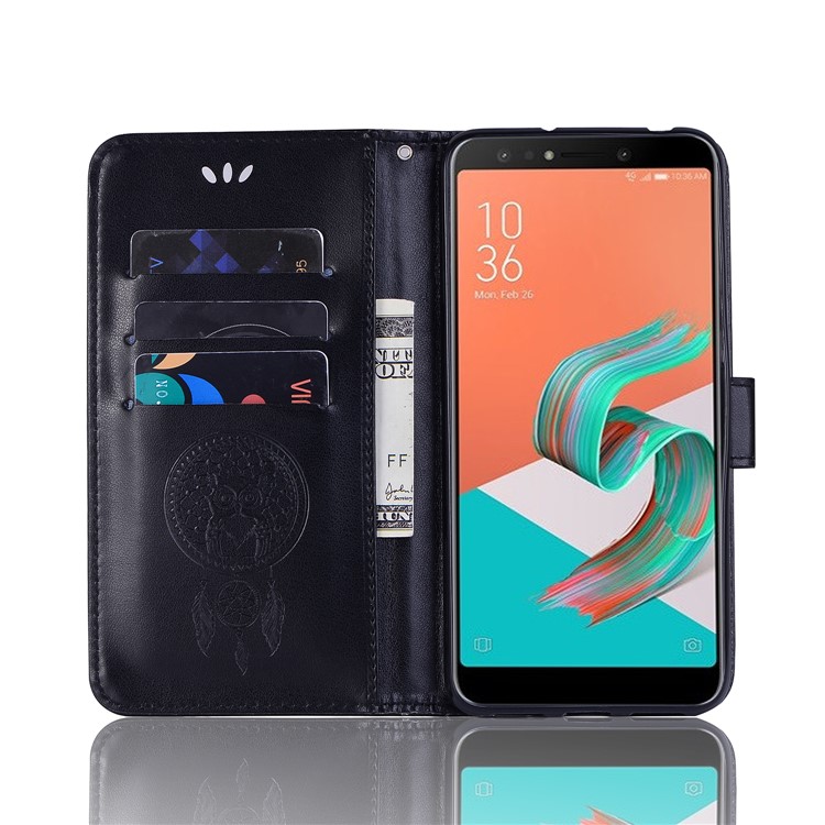 Imprint Owl Dream Catcher Pattern Leather Wallet Case for Asus Zenfone 5 Lite ZC600KL - Black-4