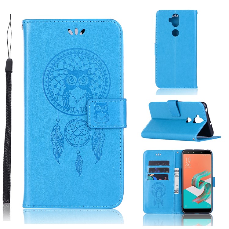 Imprint Owl Dream Catcher Pattern Wallet Leather Stand Phone Shell for Asus Zenfone 5 Lite ZC600KL - Blue-1