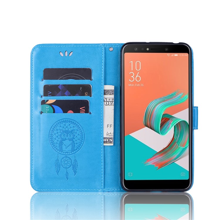 Imprint Owl Dream Catcher Pattern Wallet Leather Stand Phone Shell for Asus Zenfone 5 Lite ZC600KL - Blue-4