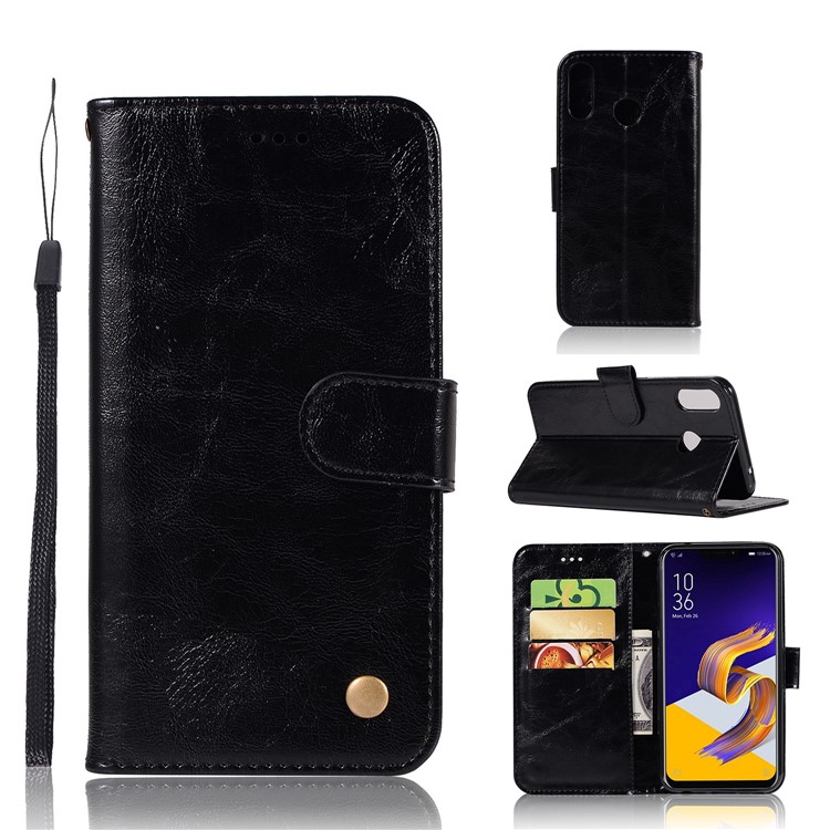 Premium Vintage Leather Wallet Case for Asus Zenfone 5Z ZS620KL - Black-1