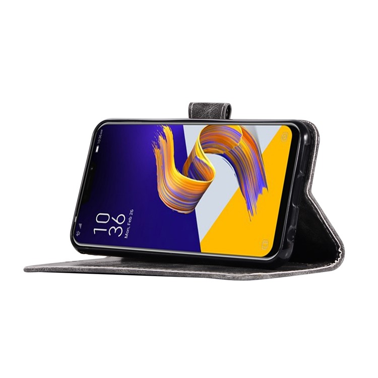 Premium Vintage Leather Wallet Cover for Asus Zenfone 5Z ZS620KL - Grey-5
