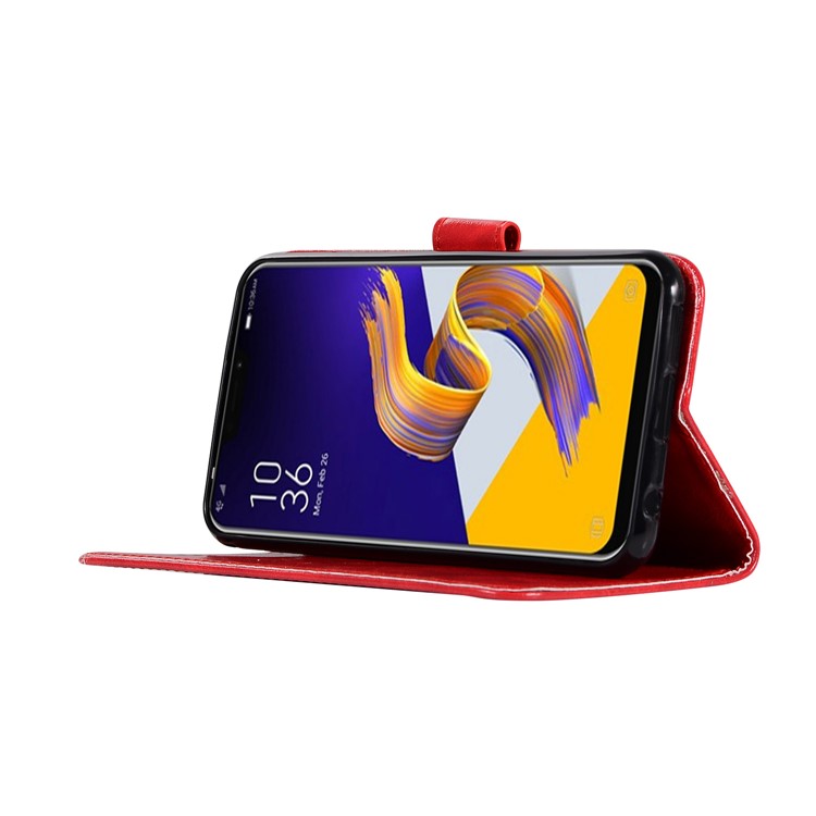 Premium Vintage Leather Wallet Case Phone Shell for Asus Zenfone 5Z ZS620KL - Red-5