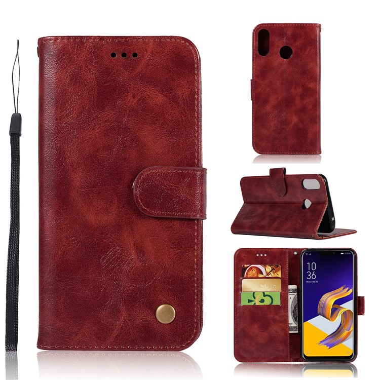 Premium Vintage Leather Stand Case with Card Slots for Asus Zenfone 5Z ZS620KL - Wine Red-1
