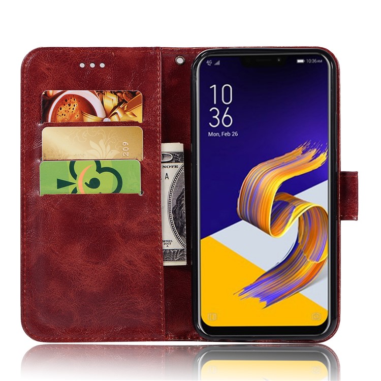 Premium Vintage Leather Stand Case with Card Slots for Asus Zenfone 5Z ZS620KL - Wine Red-4