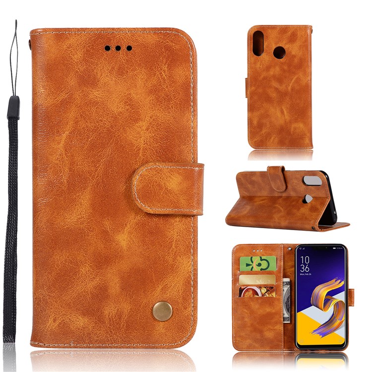 Premium Vintage Leather Stand Cover with Card Slots for Asus Zenfone 5Z ZS620KL - Brown-1
