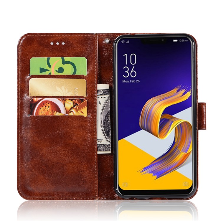 Premium Vintage Leather Wallet Case with Stand for Asus Zenfone 5Z ZS620KL - Coffee-4