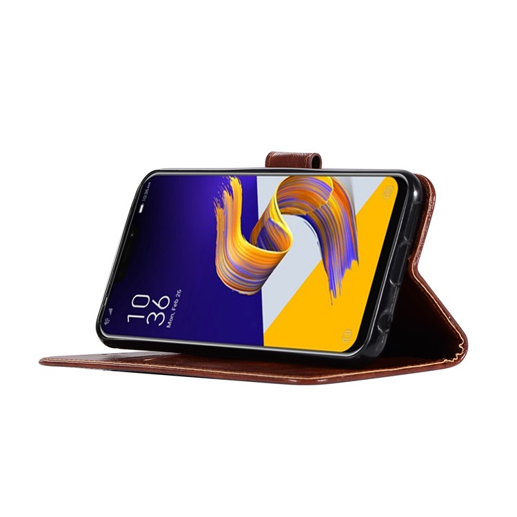 Premium Vintage Leather Wallet Case with Stand for Asus Zenfone 5Z ZS620KL - Coffee-5