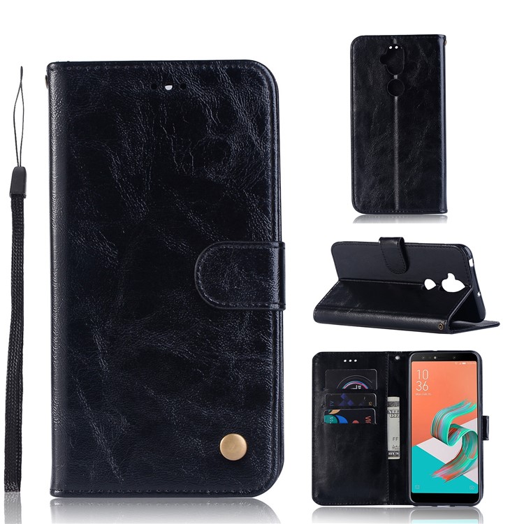 Premium Vintage Leather Wallet Case for Asus Zenfone 5 Lite ZC600KL - Black-1