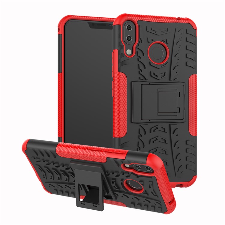 Caso De Telefone Híbrido Antiderrapante PC + Silicone Com Suporte Para Asus Zenfone 5Z ZS620KL / 5 ZE620KL - Vermelho-1